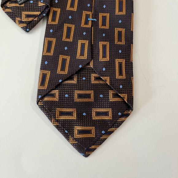 La Vita Di Moda Silk Necktie Brown Gold Blue Italy - Picture 4 of 8